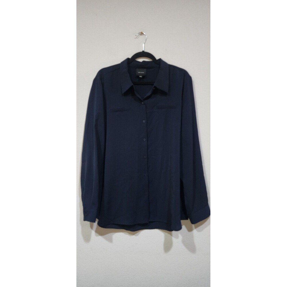 Alex Marie Tan Blue Long Sleeve Button Down Blouse Top XXL Office Professional